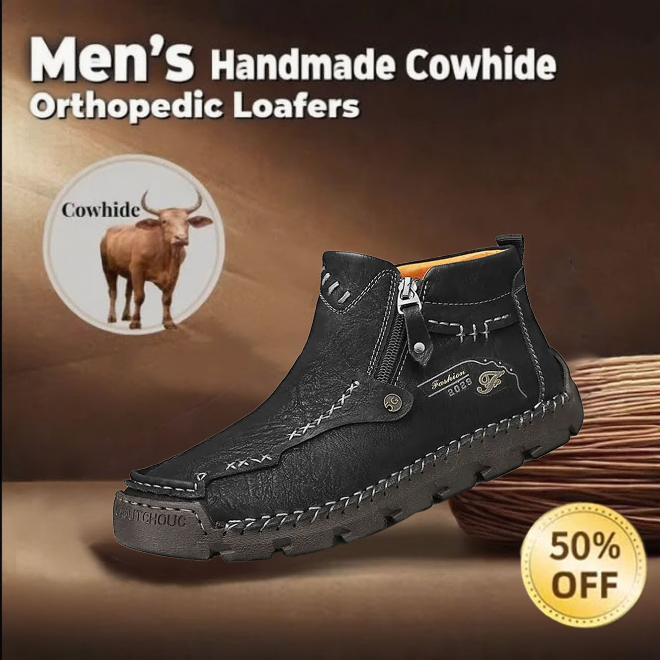 (⏰Last Day 70% OFF🔥)Men's Vintage Leather Ankle Boots – Comfortable & Slip-Resistant