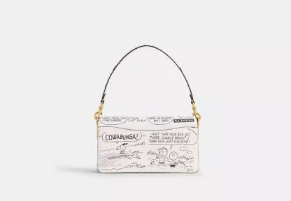 Coach X Peanuts Tabby Shoulder Bag 26 With Newspaper Print
