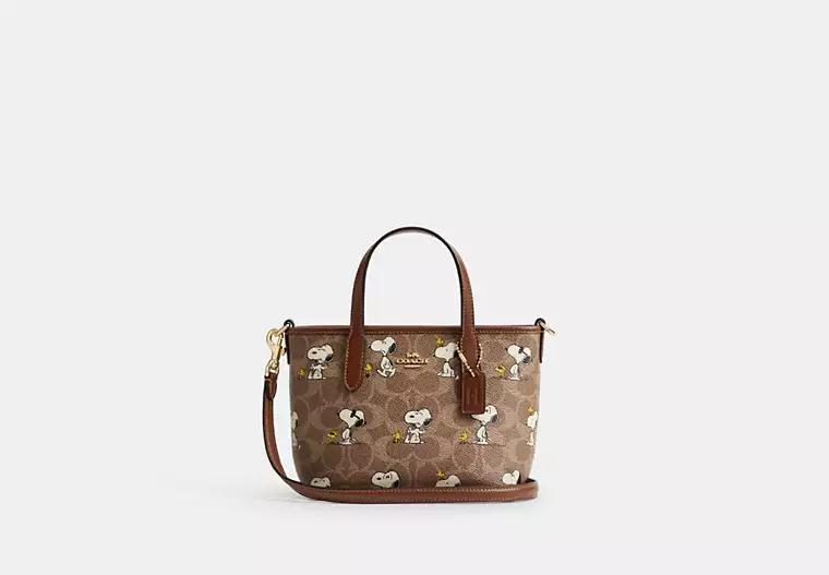 Coach X Peanuts City Mini Tote Bag In Signature Canvas With Snoopy Print
