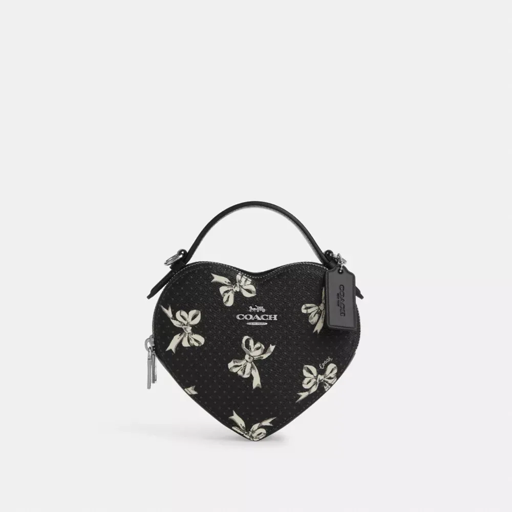 Heart Crossbody Bag With Bow Print