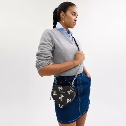 Heart Crossbody Bag With Bow Print