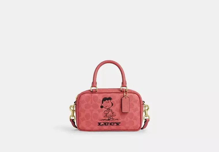 Coach X Peanuts Satchel Crossbody Bag In Signature Canvas With Lucy