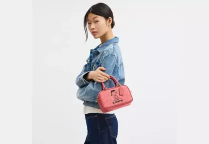 Coach X Peanuts Satchel Crossbody Bag In Signature Canvas With Lucy