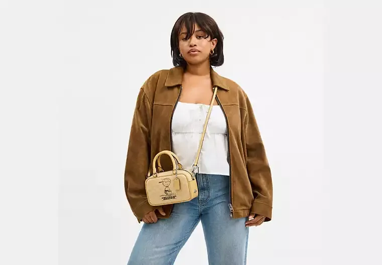 Coach X Peanuts Satchel Crossbody Bag In Signature Canvas With Charlie Brown
