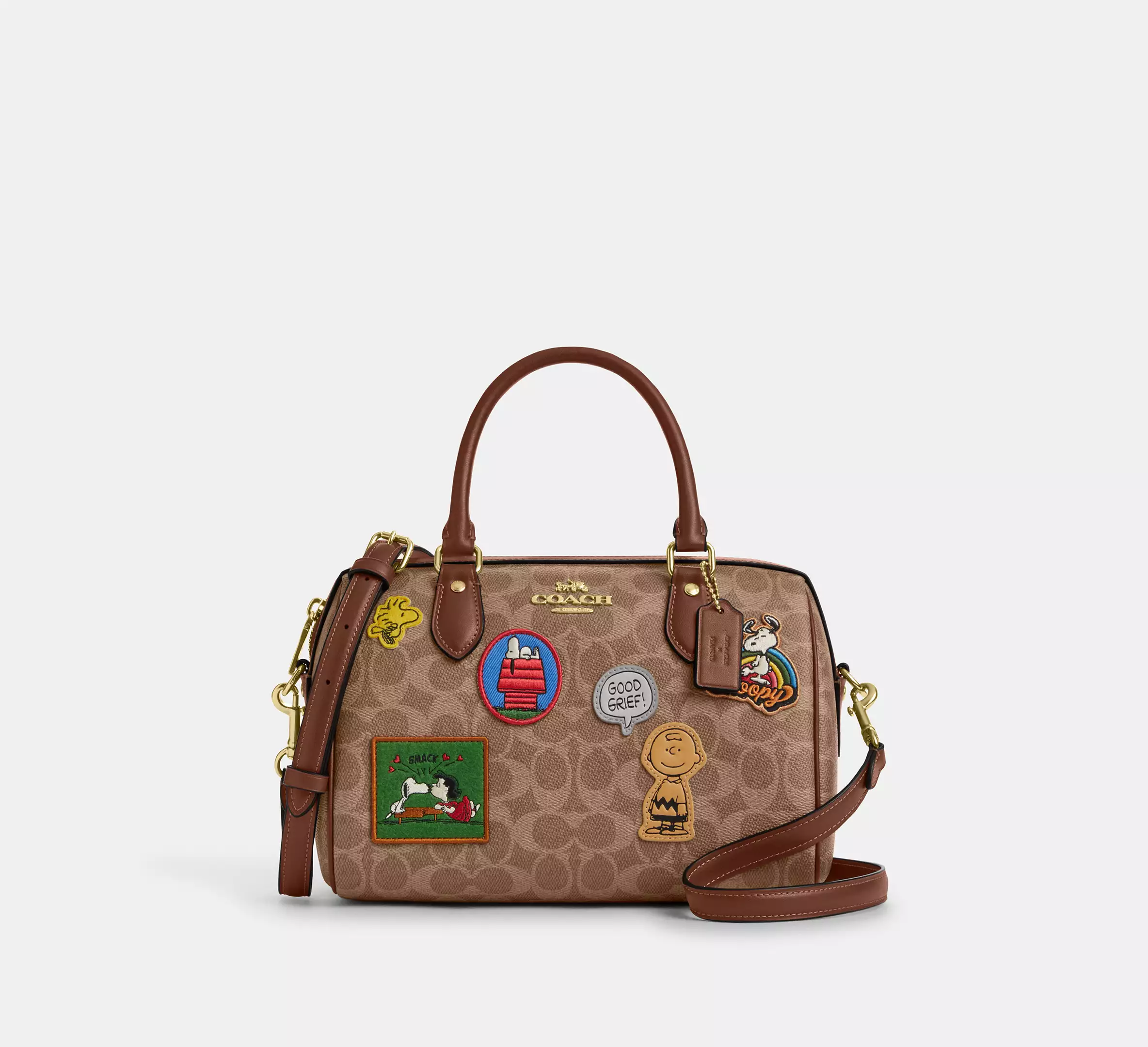 Peanuts Rowan Satchel Bag In Signature Canvas With Patches