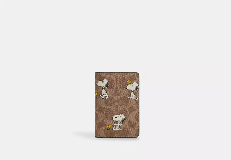 Coach X Peanuts Id Card Wallet In Signature Canvas With Snoopy Print