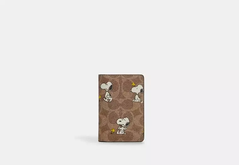 Coach X Peanuts Id Card Wallet In Signature Canvas With Snoopy Print