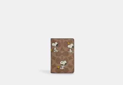 Coach X Peanuts Id Card Wallet In Signature Canvas With Snoopy Print
