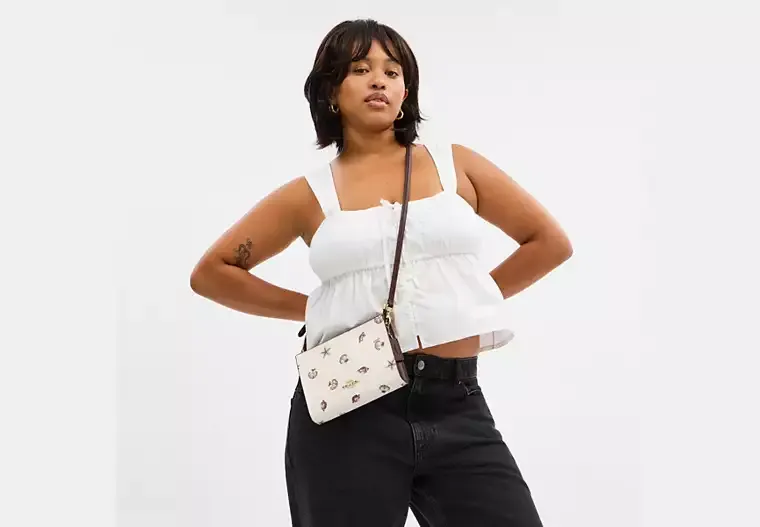 Slim Crossbody Bag With Shell Print