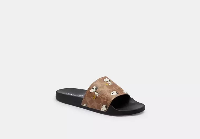 Coach X Peanuts Udele Sport Slide In Signature Canvas With Snoopy Print