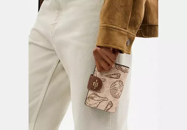 Medium Corner Zip Wallet In Signature Canvas With Shell Print