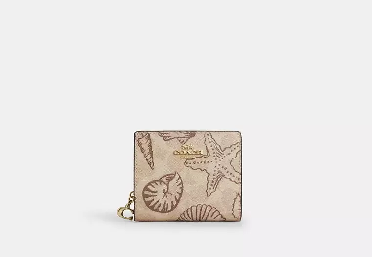 Snap Wallet In Signature Canvas With Shell Print