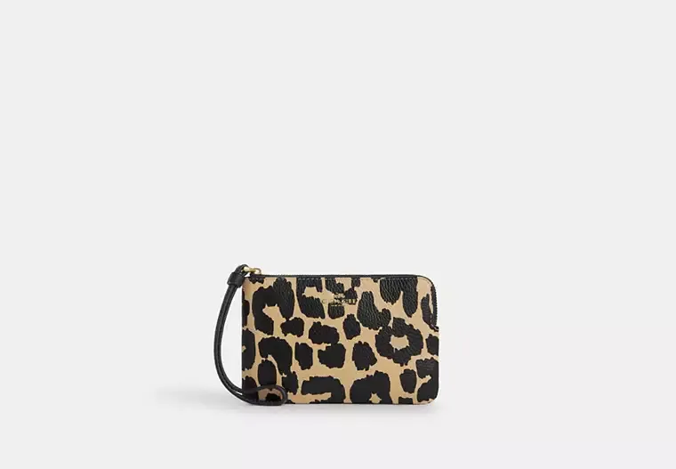 Corner Zip Wristlet With Leopard Print