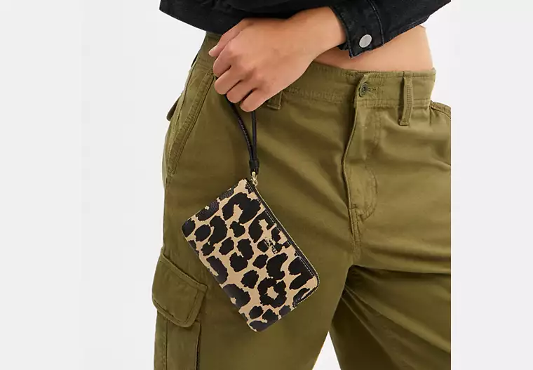 Corner Zip Wristlet With Leopard Print