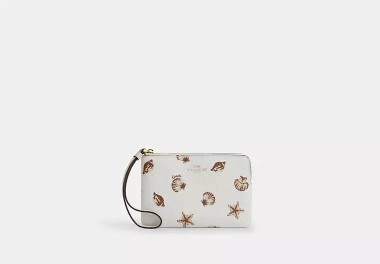 Corner Zip Wristlet With Shell Print