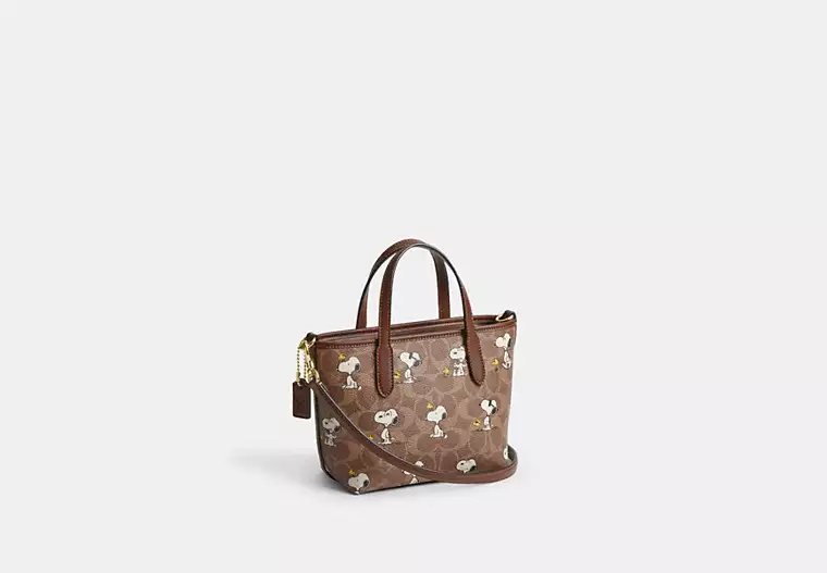 Coach X Peanuts City Mini Tote Bag In Signature Canvas With Snoopy Print