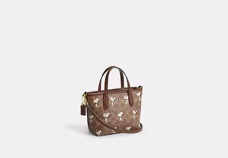Coach X Peanuts City Mini Tote Bag In Signature Canvas With Snoopy Print