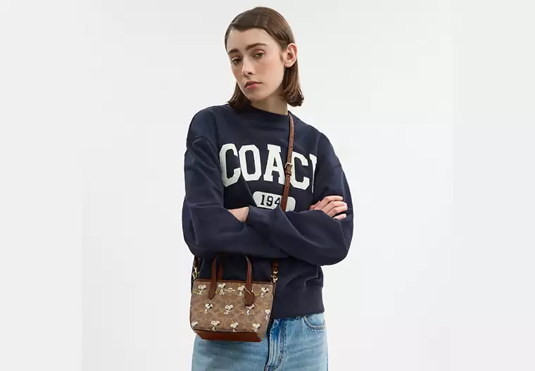 Coach X Peanuts City Mini Tote Bag In Signature Canvas With Snoopy Print