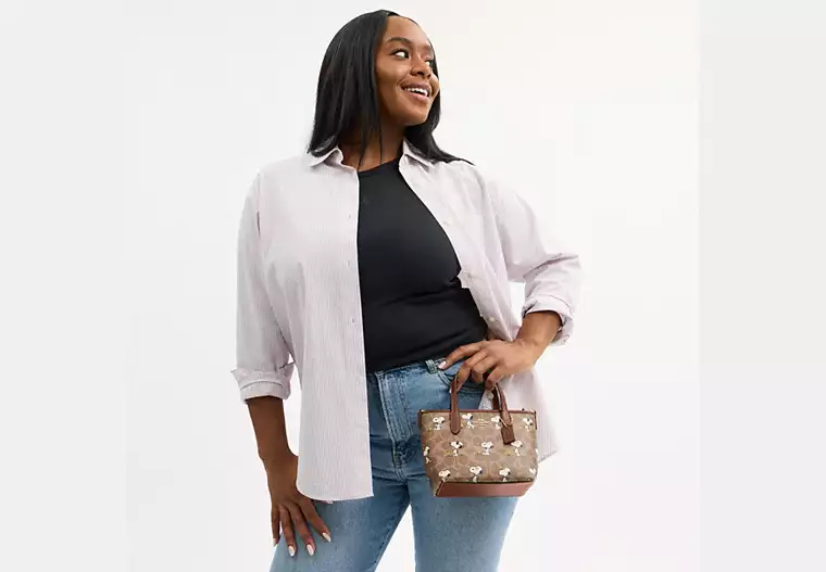 Coach X Peanuts City Mini Tote Bag In Signature Canvas With Snoopy Print