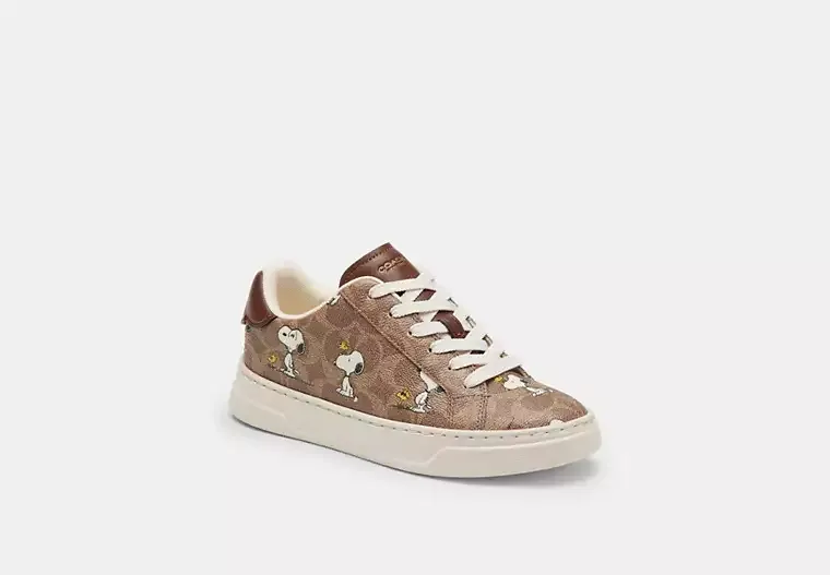 Coach X Peanuts High Line Sneaker In Signature Canvas With Snoopy Print