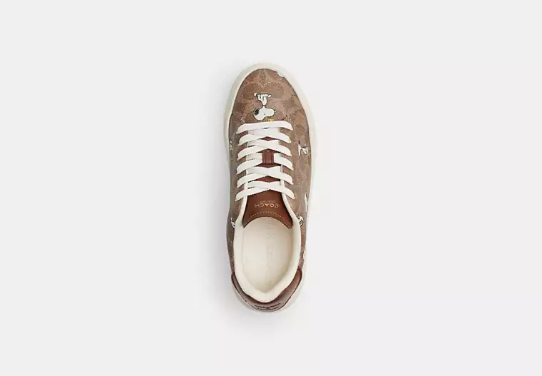 Coach X Peanuts High Line Sneaker In Signature Canvas With Snoopy Print