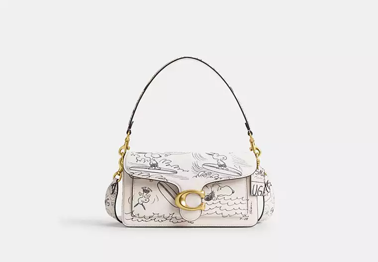 Coach X Peanuts Tabby Shoulder Bag 26 With Newspaper Print