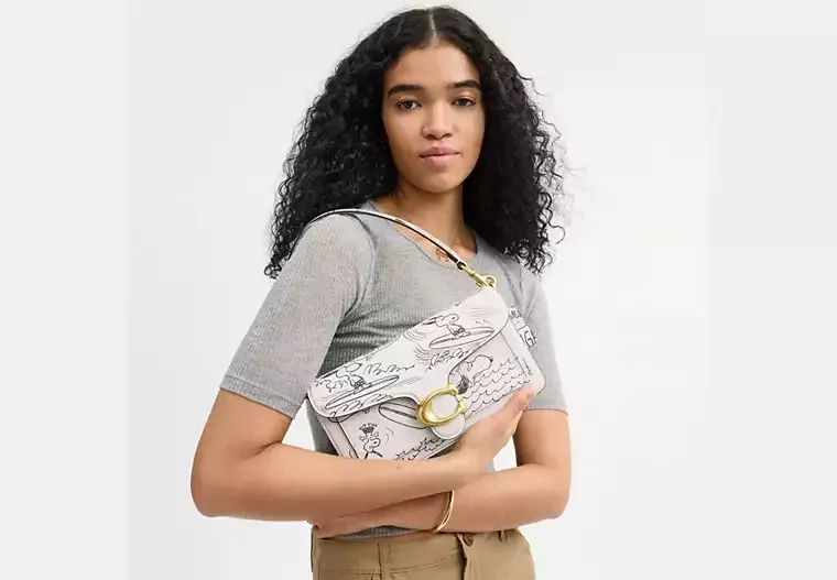 Coach X Peanuts Tabby Shoulder Bag 26 With Newspaper Print