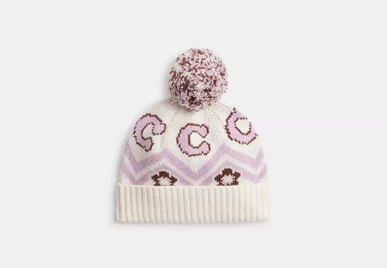 Fair Isle Print Knit Beanie