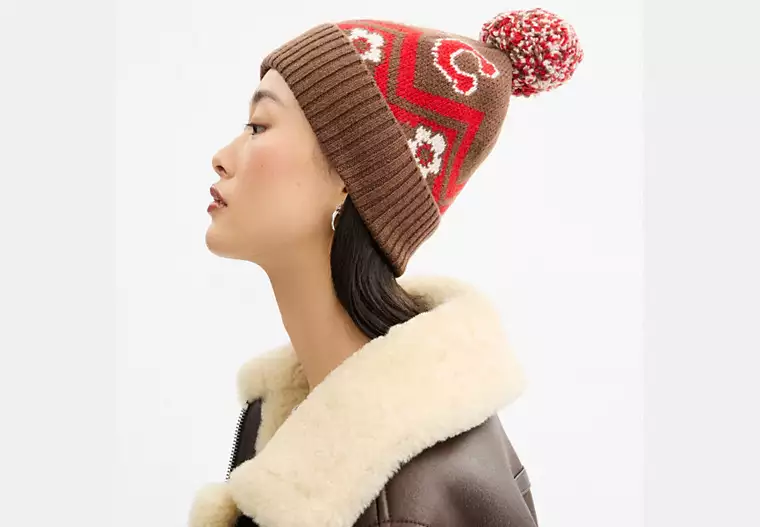 Fair Isle Print Knit Beanie