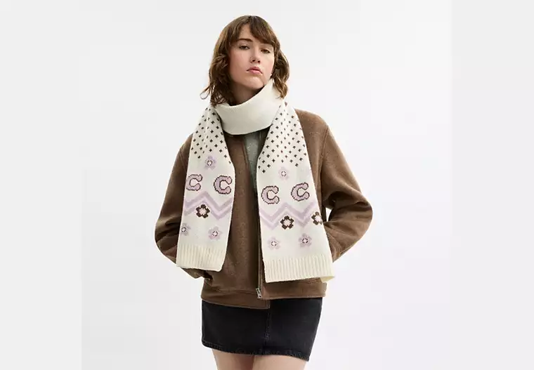 Fair Isle Print Knit Muffler