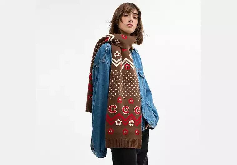 Fair Isle Print Knit Muffler