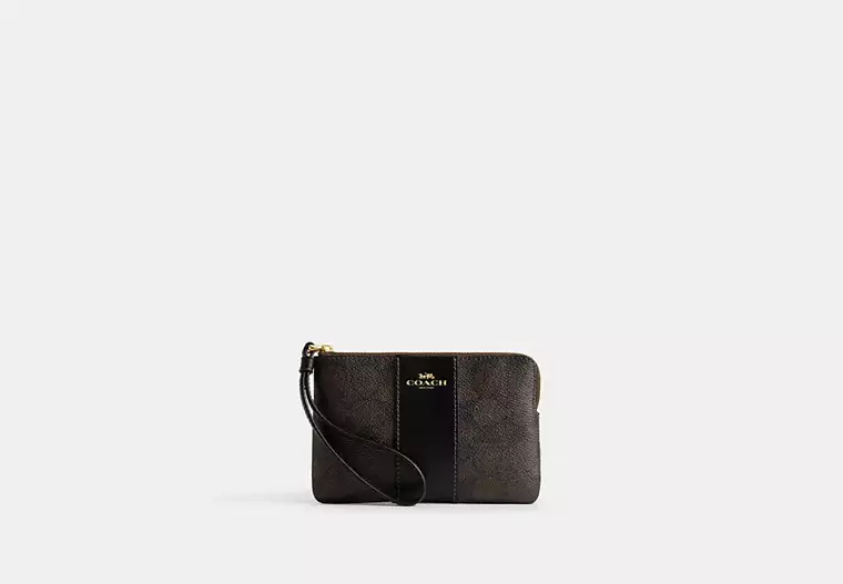 Corner Zip Wristlet In Signature Canvas With Stripe