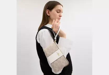 Corner Zip Wristlet In Signature Canvas With Stripe