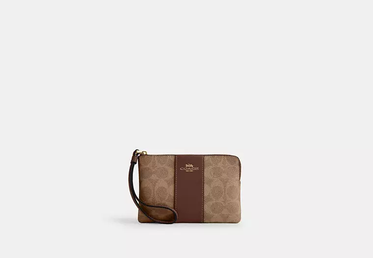Corner Zip Wristlet In Signature Canvas With Stripe