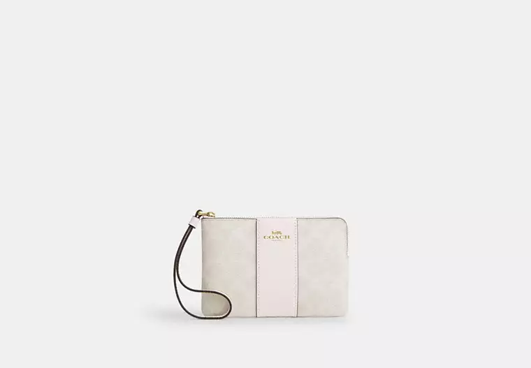 Corner Zip Wristlet In Signature Canvas With Stripe