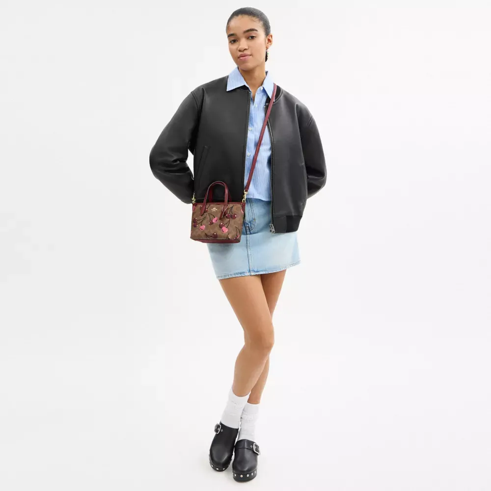 City Mini Tote Bag In Signature Canvas With Cherry Print