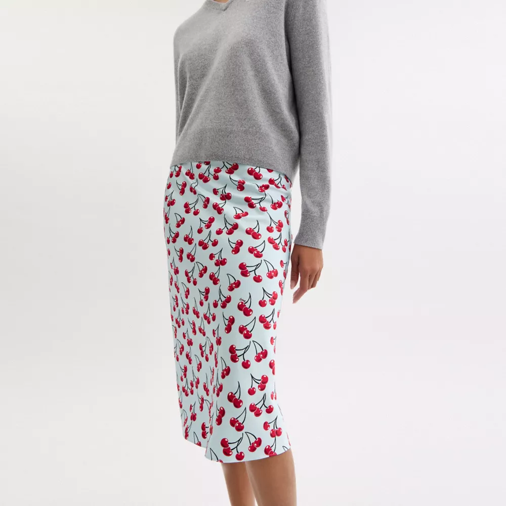 Cherry Print Midi Skirt