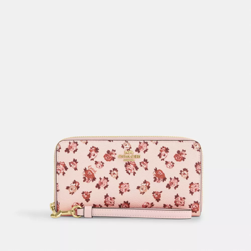Long Zip Around Wallet With Rosette Print