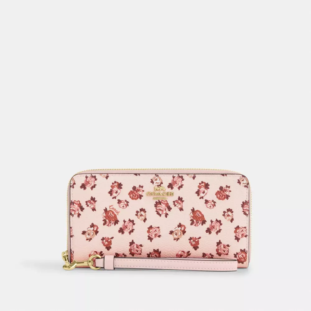 Long Zip Around Wallet With Rosette Print