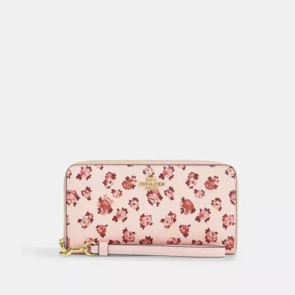 Long Zip Around Wallet With Rosette Print