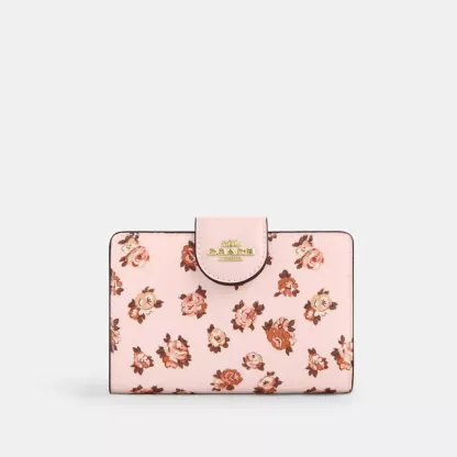 Medium Corner Zip Wallet With Rosette Print