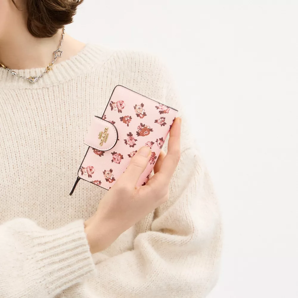 Medium Corner Zip Wallet With Rosette Print