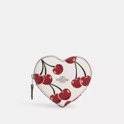 Heart Coin Case With Cherry Print