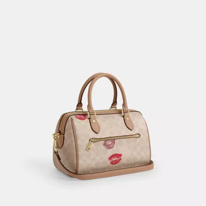 Rowan Satchel Bag In Signature Canvas With Lips Print