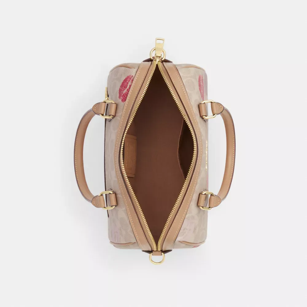 Rowan Satchel Bag In Signature Canvas With Lips Print