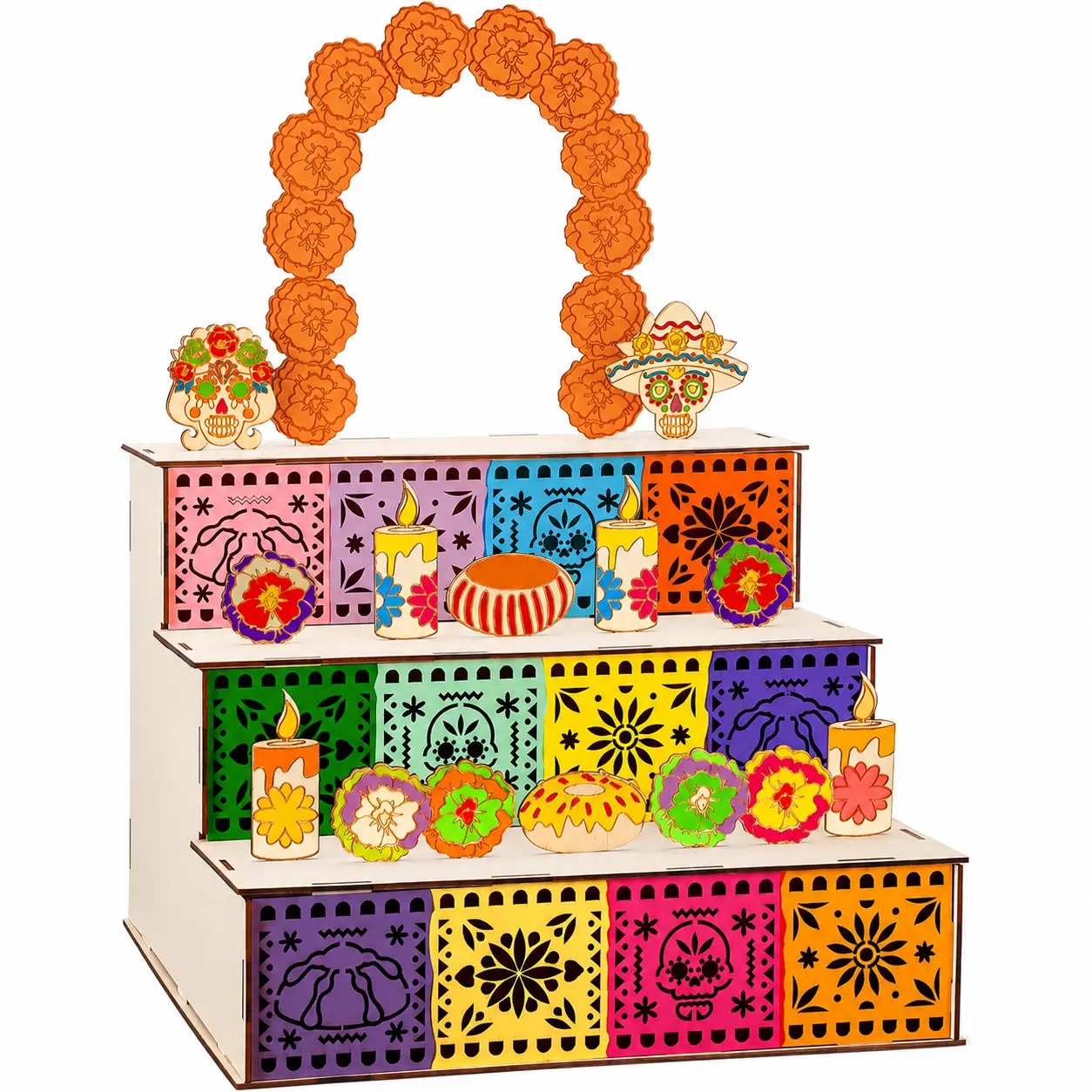 3-Tier Wooden Mexican Día de los Muertos Altar Display Set