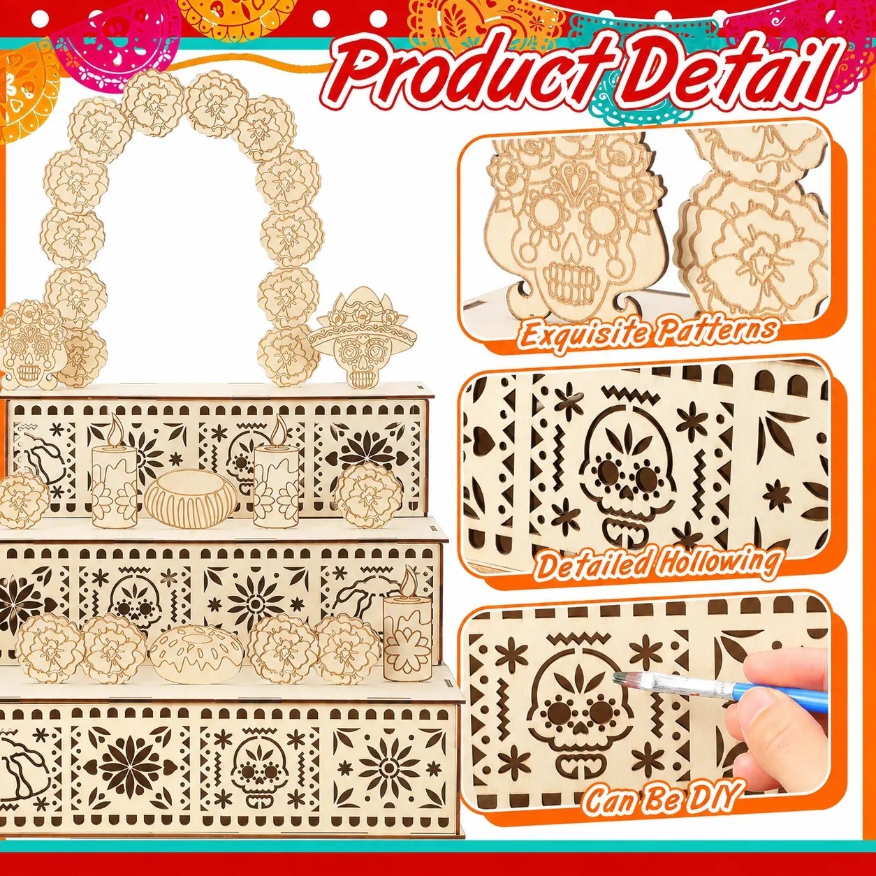 3-Tier Wooden Mexican Día de los Muertos Altar Display Set