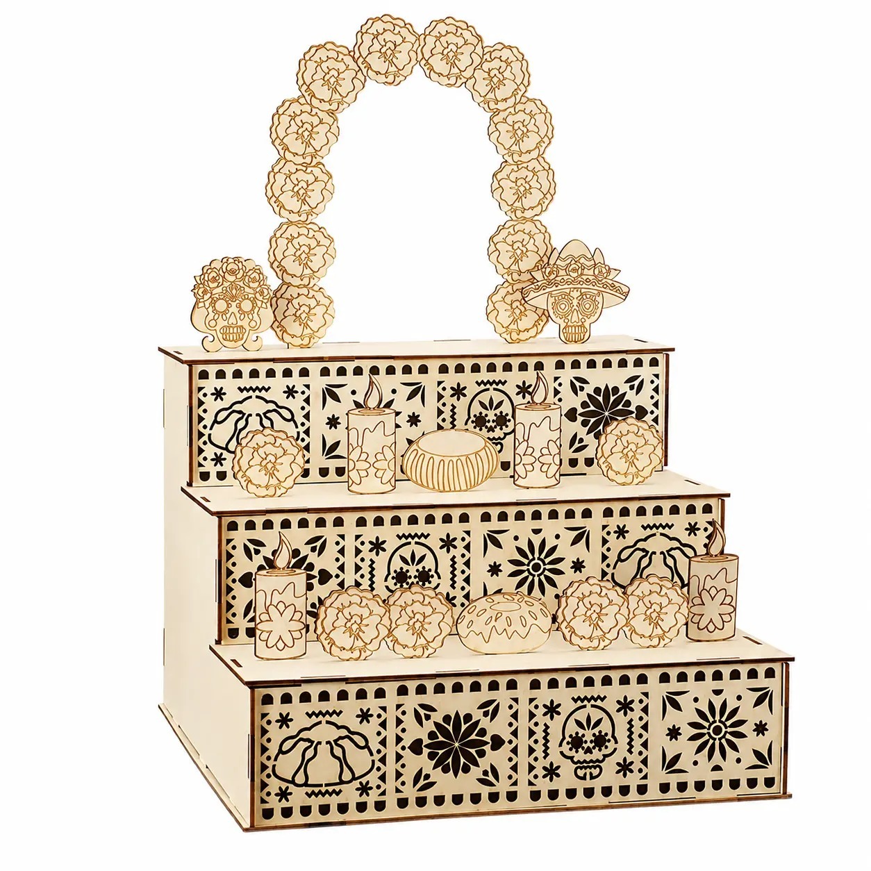 3-Tier Wooden Mexican Día de los Muertos Altar Display Set