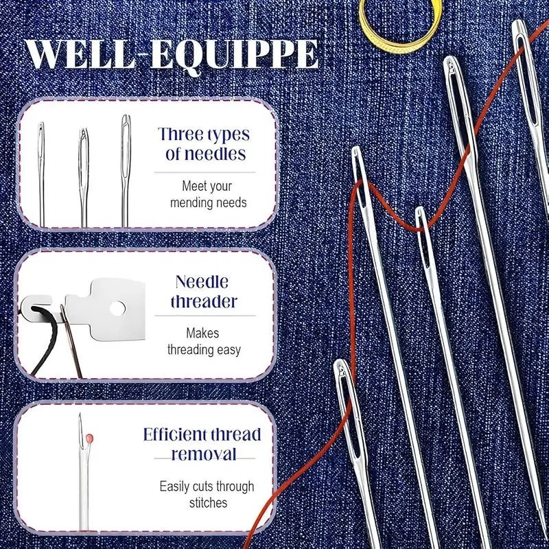 36/41 Pcs Big Eye Steel Needles & Thread Set