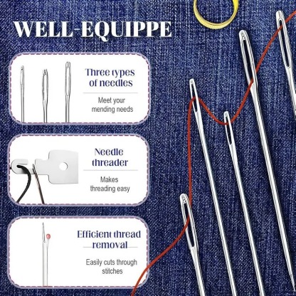 36/41 Pcs Big Eye Steel Needles & Thread Set
